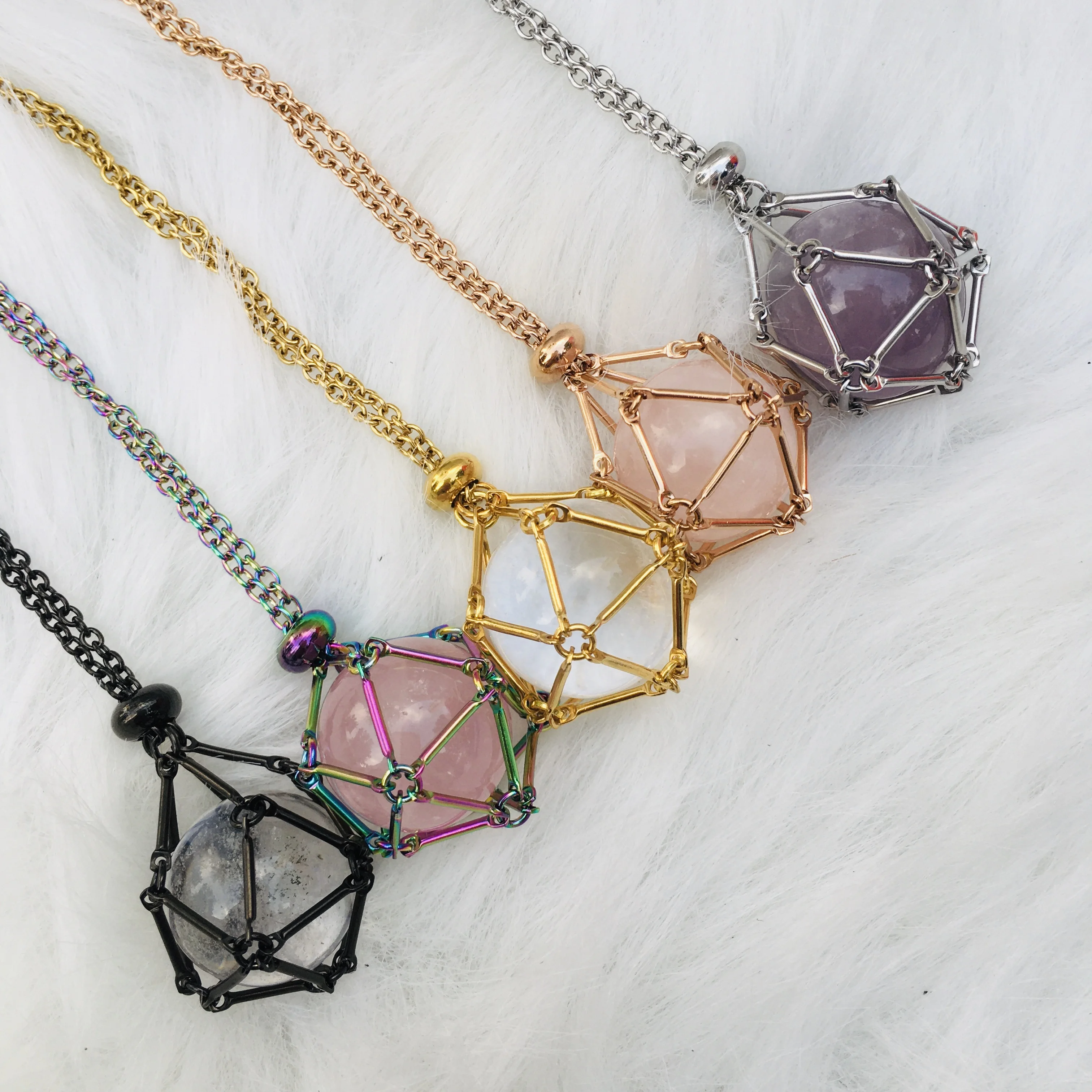 D20 Dice Necklace Handmade Stainless Steel Crystal Gemstone Pendant Pouch Holder