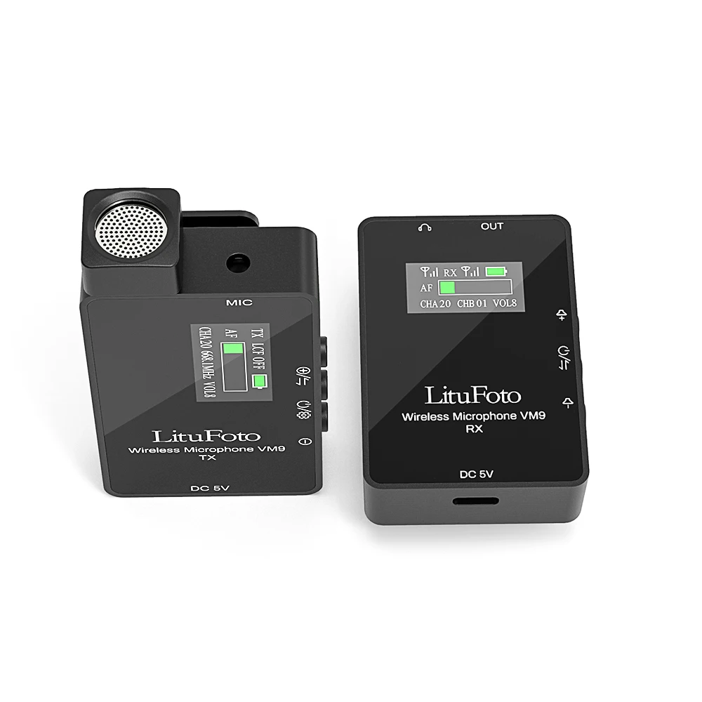 LituFoto Condenser Microphone Wireless Lavalier Monitor Microphone VM9 with Transmitter and Receiver