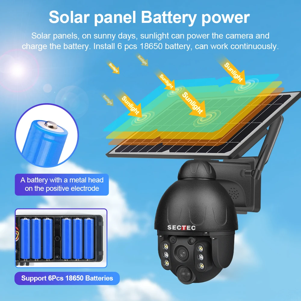 Sectec новая HD 4MP CCTV-камера видеонаблюдения, беспроводные IP Wifi Наружные камеры, водонепроницаемая 4MP Солнечная PTZ-камера
