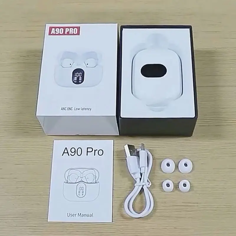 A90 Headphones True Wireless Earbuds active noise cancel LED Power Display Earphones  IPX4 earphone noise cancelling headphone