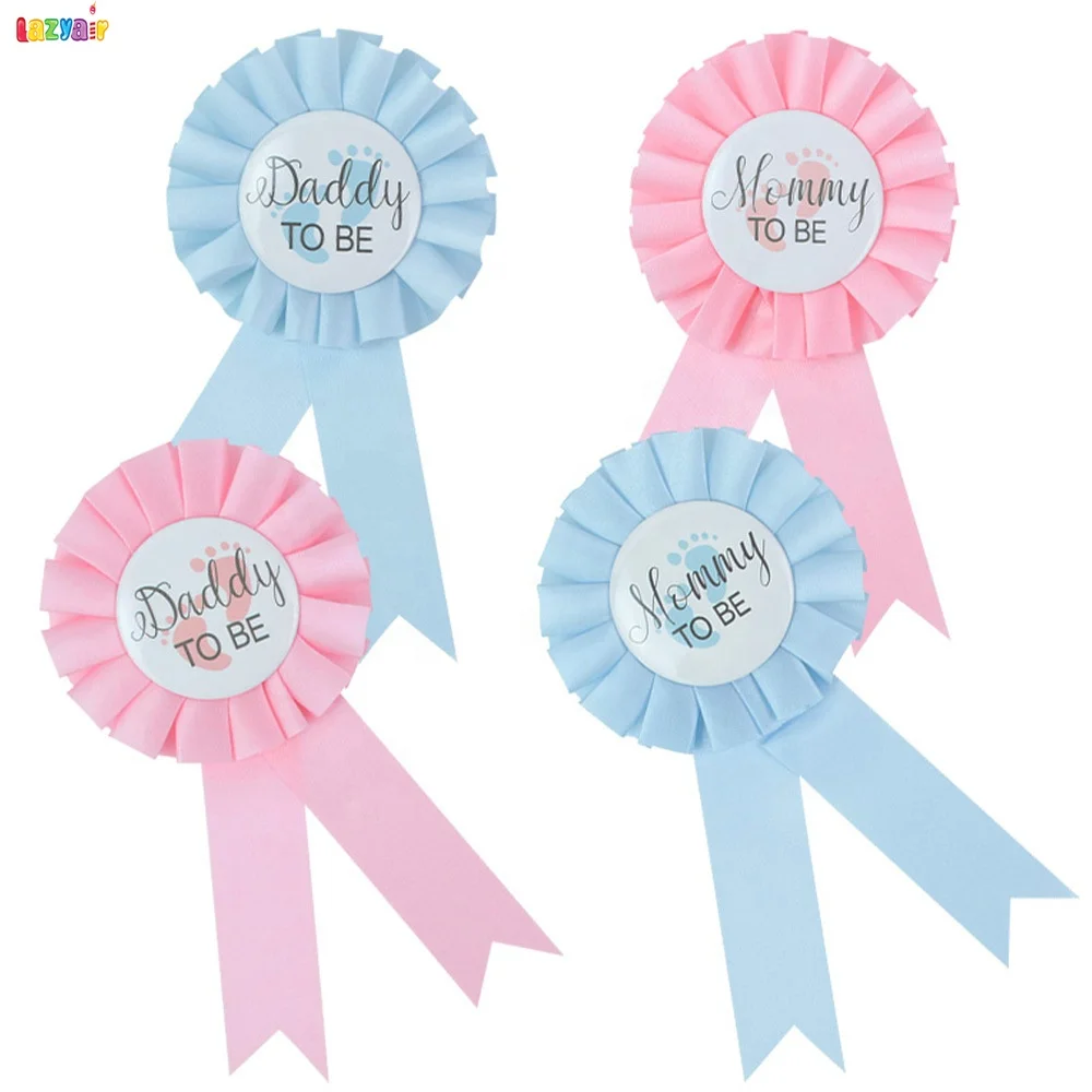 Wholesale Pink Blue Mummy Daddy To Be Gender Reveal Baby Shower Reward Ribbon Badge