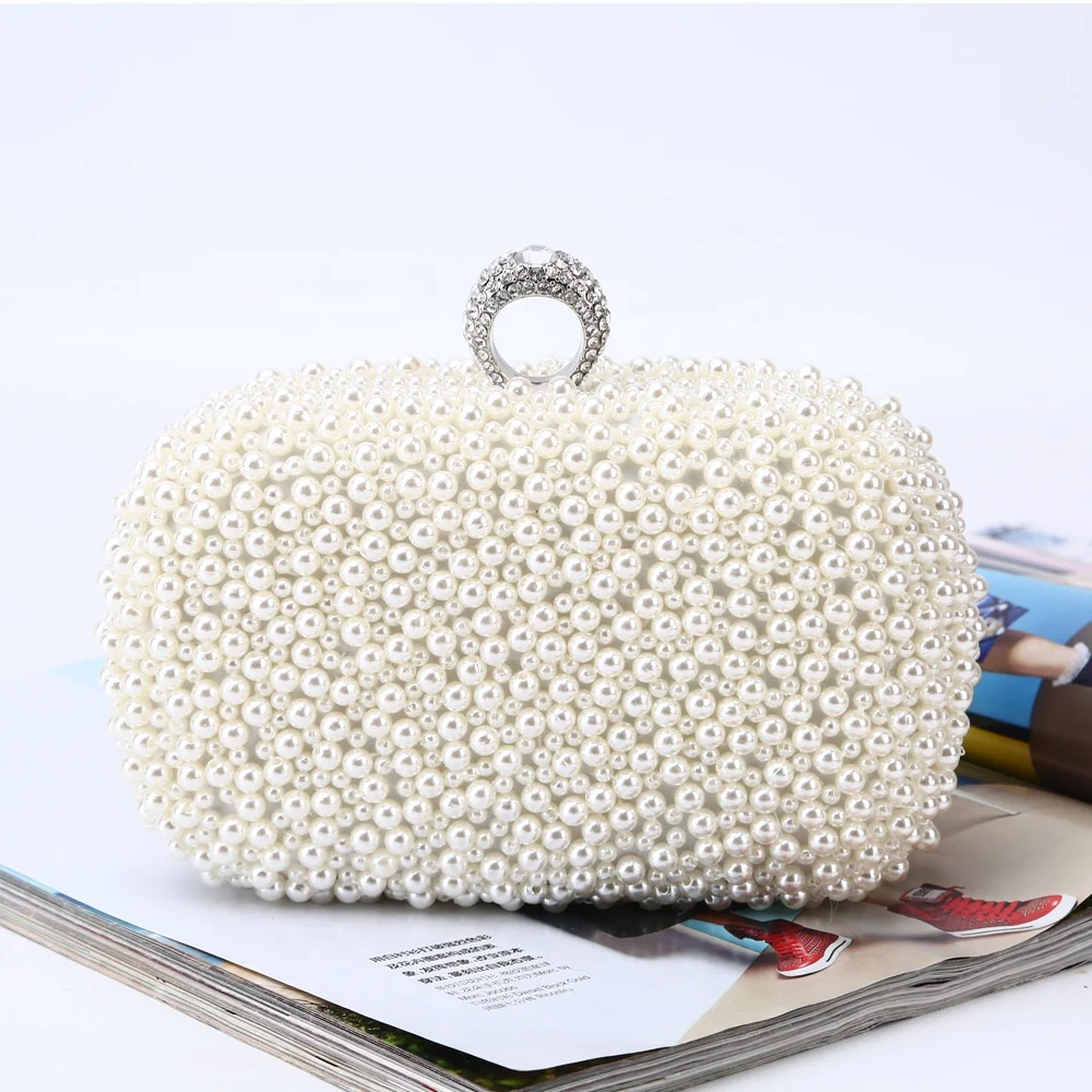 2019 Luxury Rectangle Elegant chain party Crystal pearl evening bag bridal women clutch bags