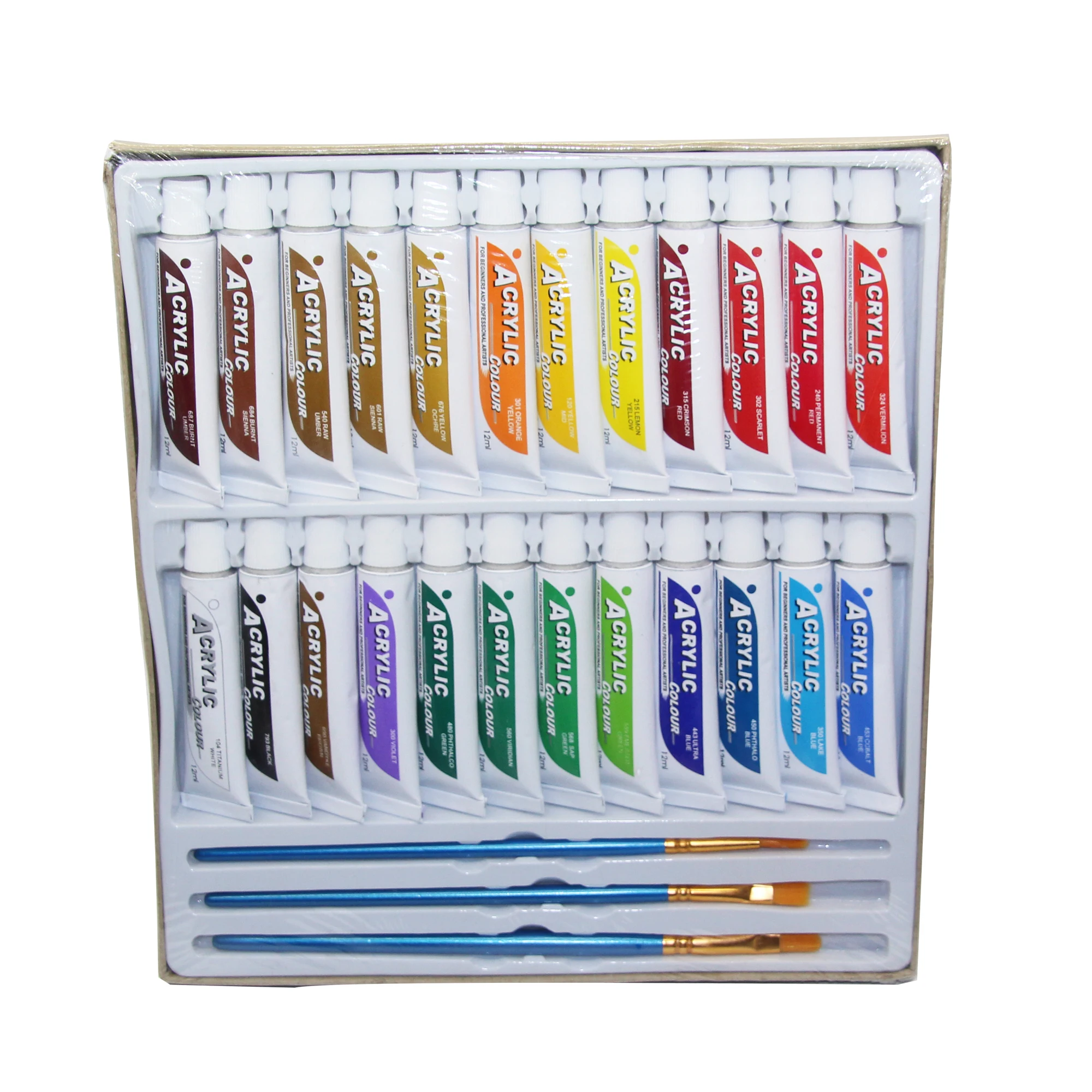 acrylic paint tube 24 colors artist watercolor fabric painting acrylic paint set acrylic paint pigment Set with Brushes
