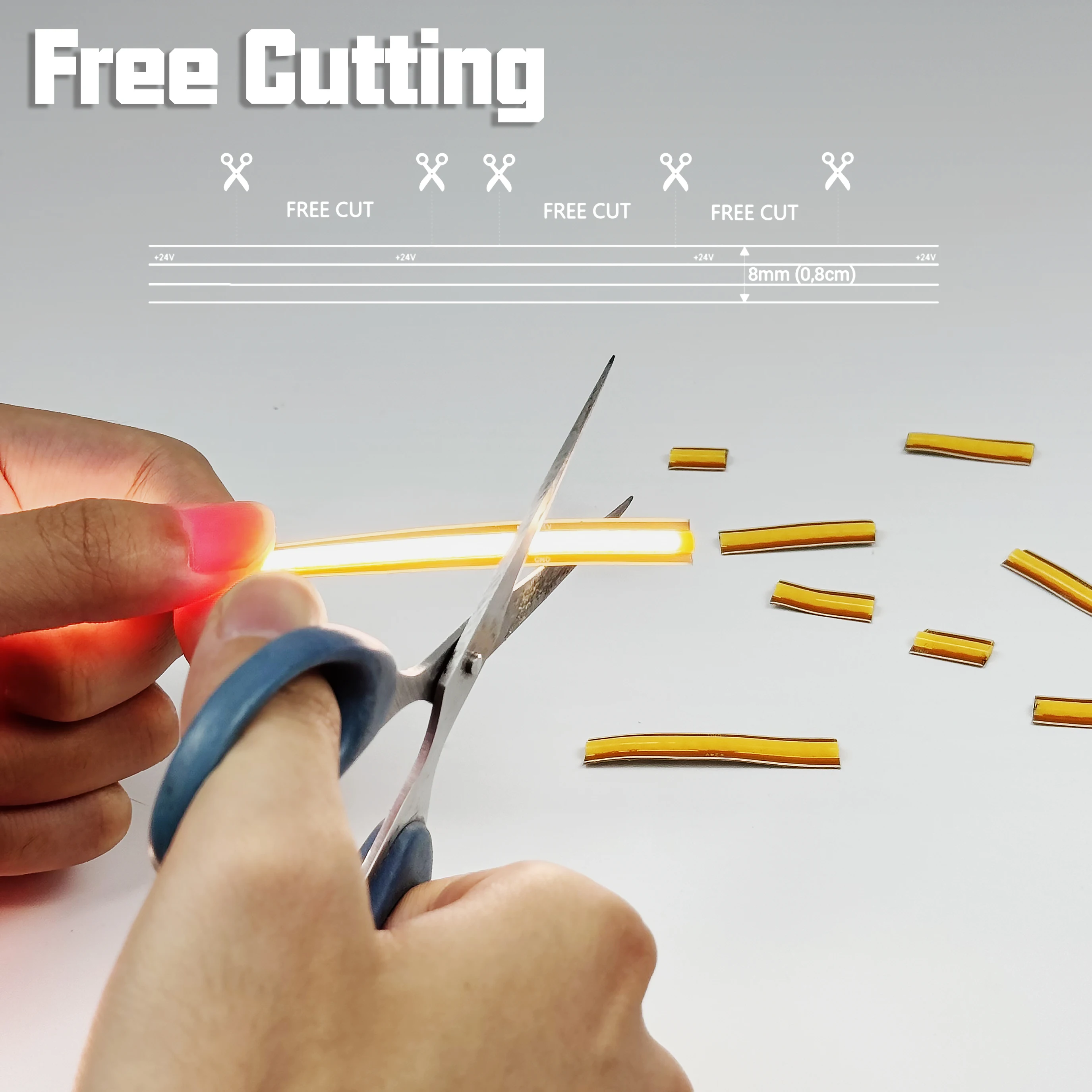 Wholesale Cob Led Strip 12V 24V Low Voltage 320/528Chips/M 8Mm 7W/13W 2 Years Warranty Flexible Free Cut Cob Led Strip Light