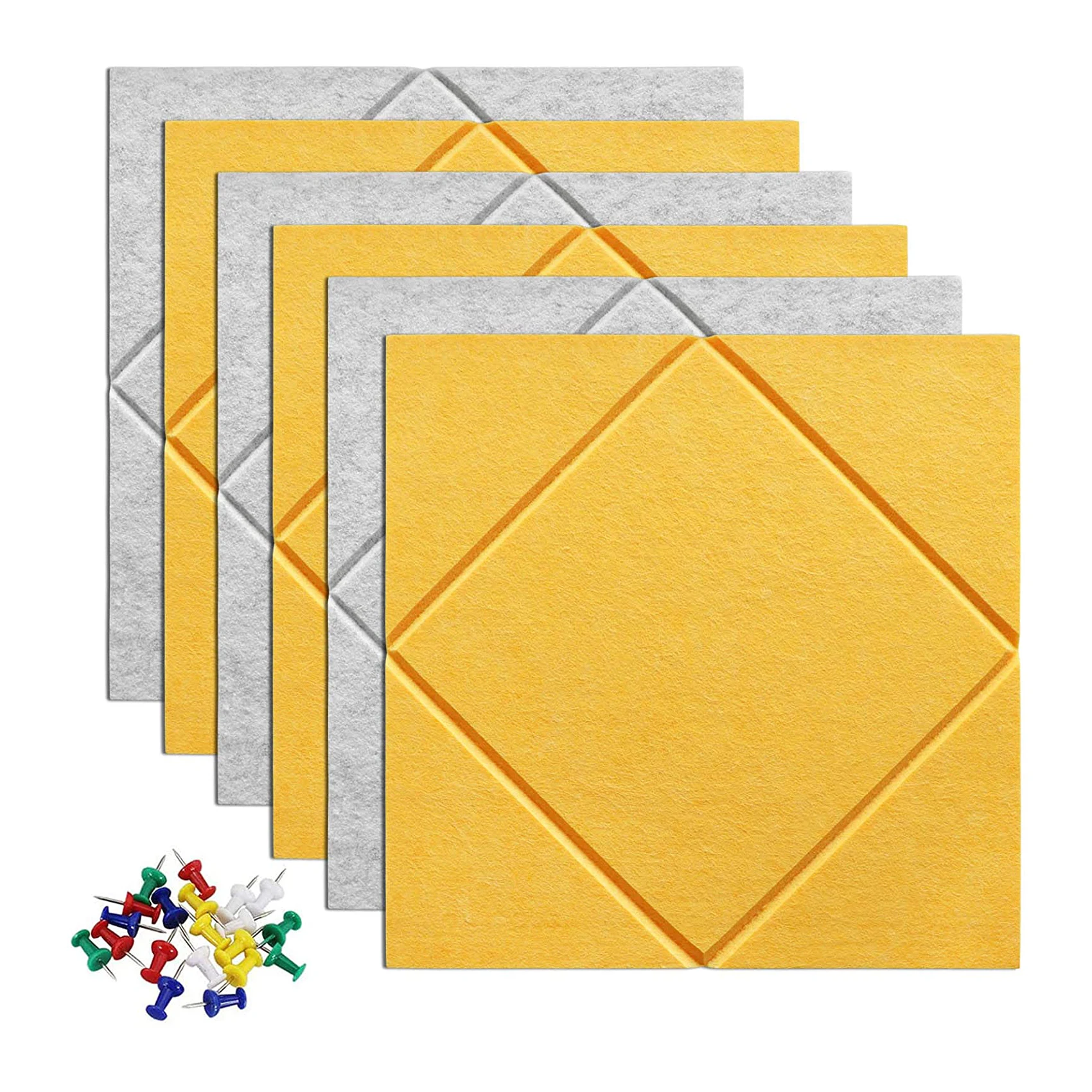 Decorative Large Felt Pin Bulletin Board Soundproof Felt Wall Tiles Memo Notice Board with 30 Push Pins