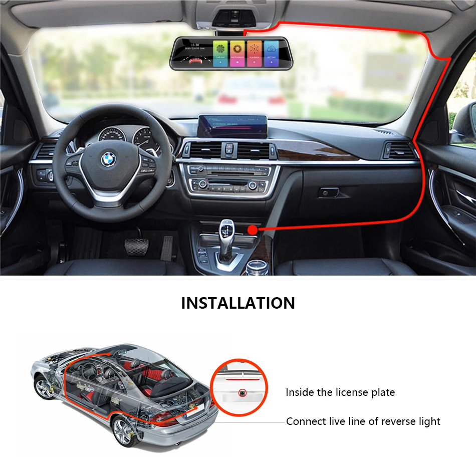 touch screen 10inch full HD rear view mirror car camera drive recorder dvr black box 2 lens hd 1080p vehicle car dvr