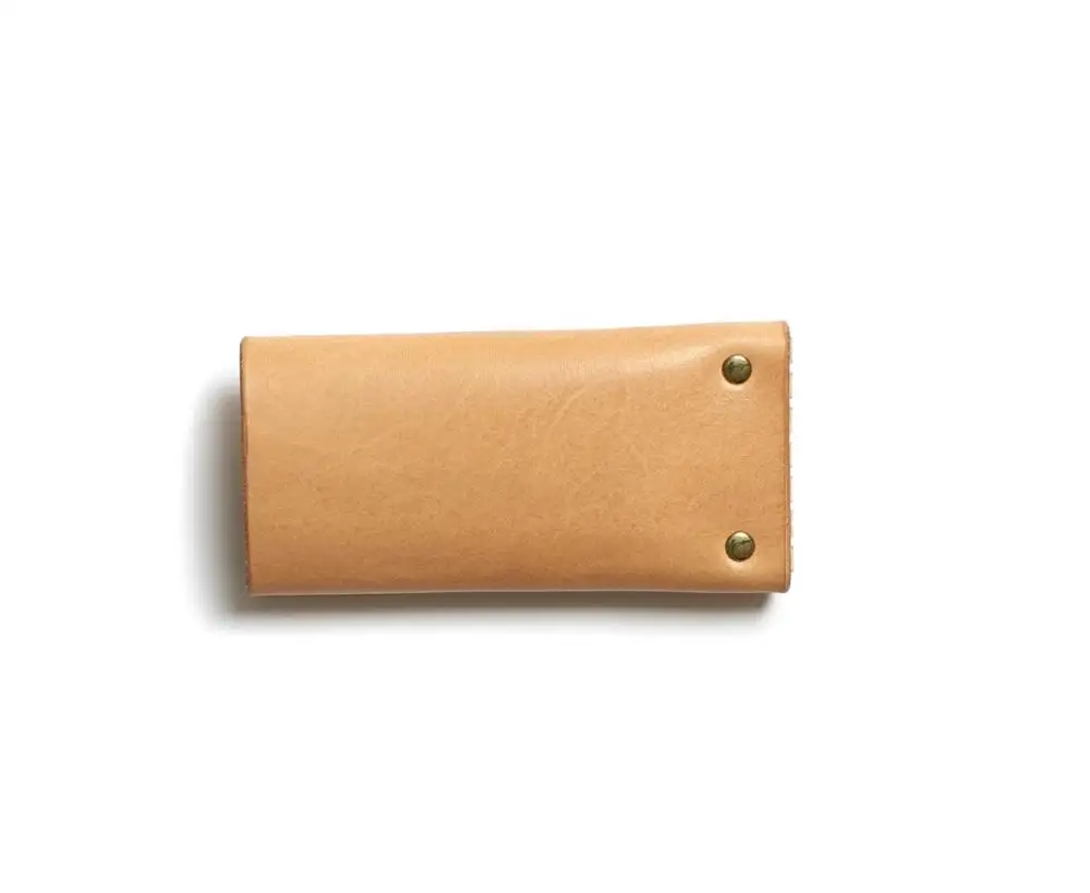 Highest quality natural tan harness leather key pouch with two snap