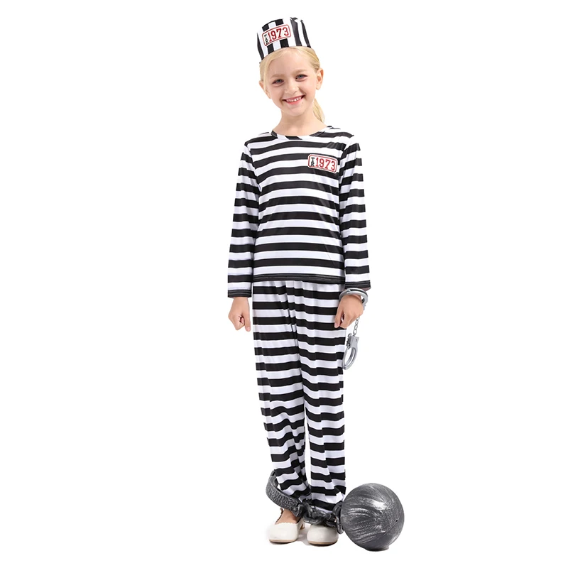 Carnival role play prisoner black and white costume convicts or inmates uniform for kids