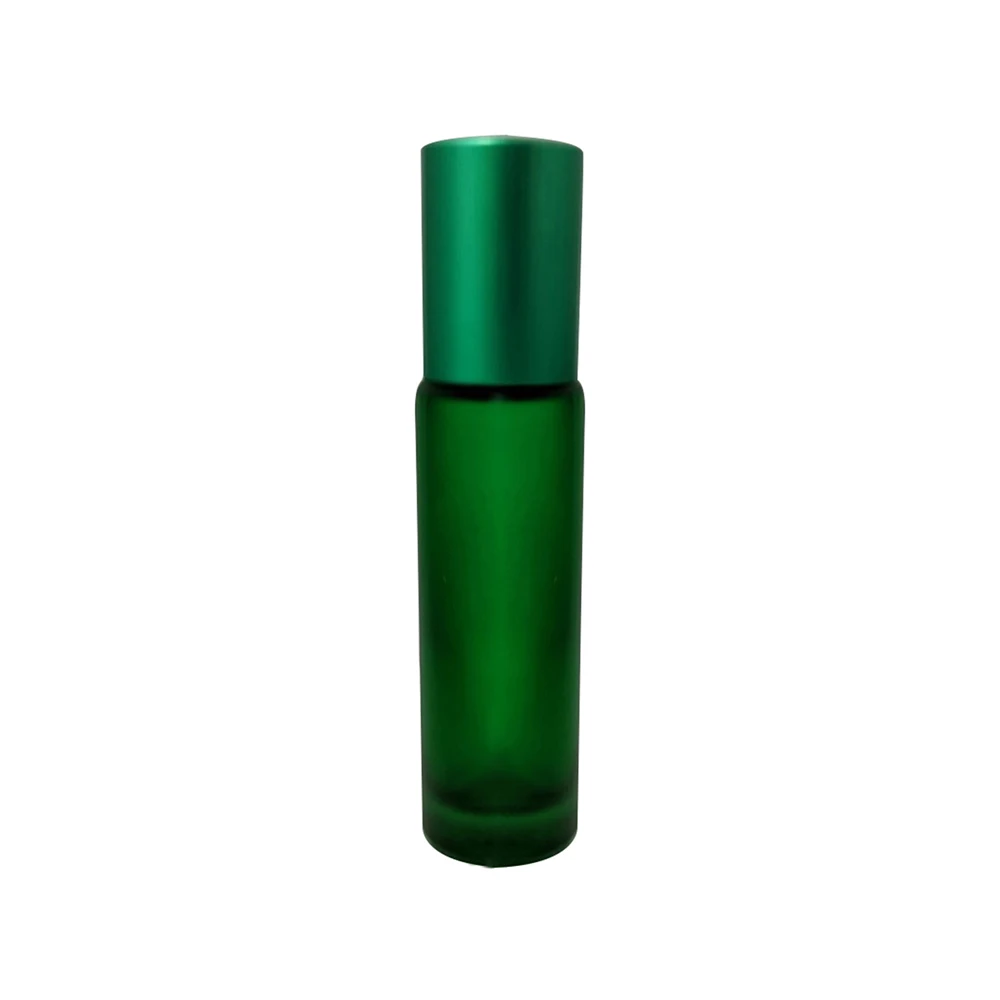 Green Cylinder Glass Bottle10ml Essential Oil Glass Roll On Bottle For Cosmetic Application