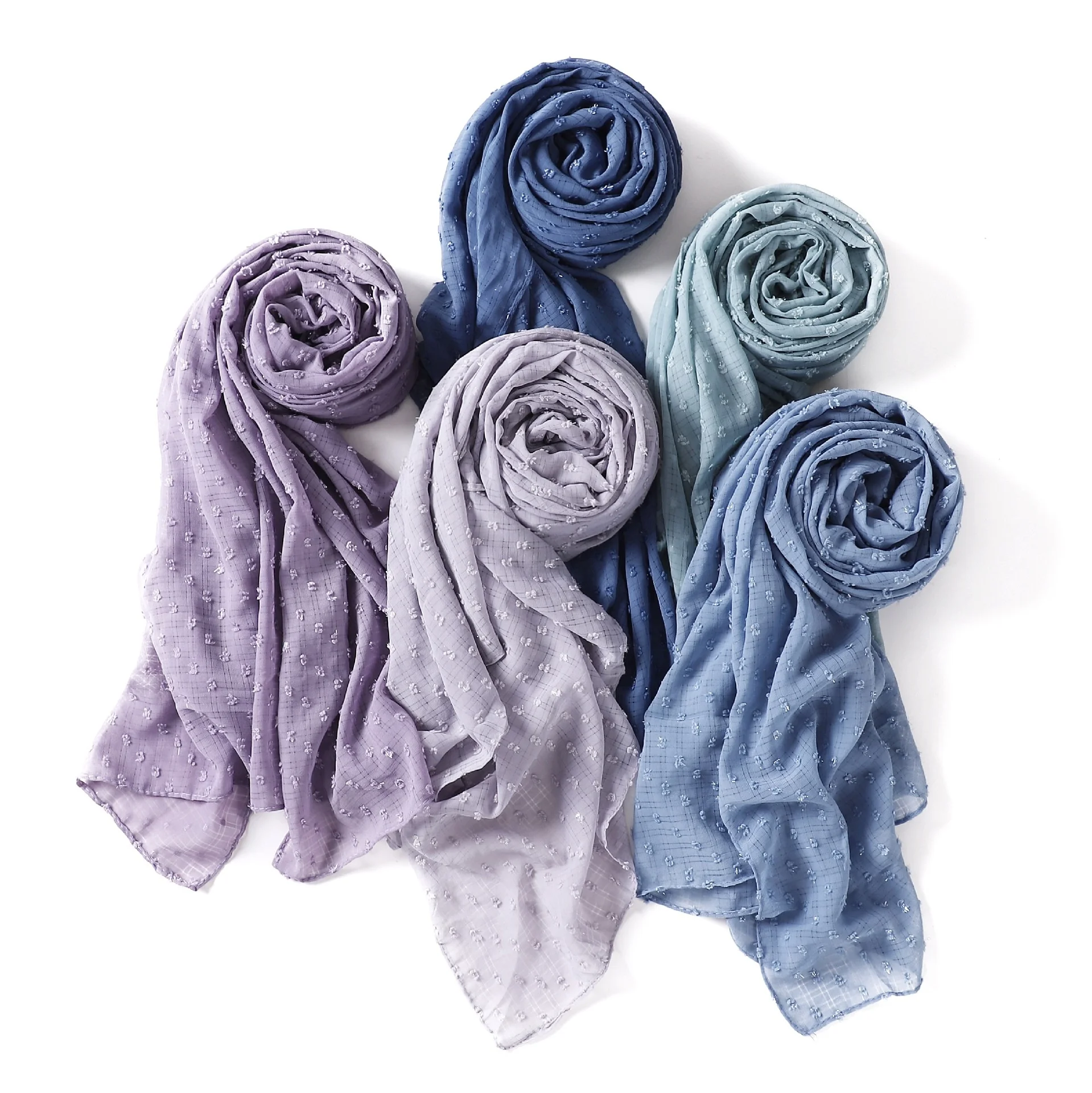 Wholesale Premium Plain Tudung Malaysia Checks Pom Pom Bubble Crepe Shawl Heavy Chiffon Hijab Scarfs