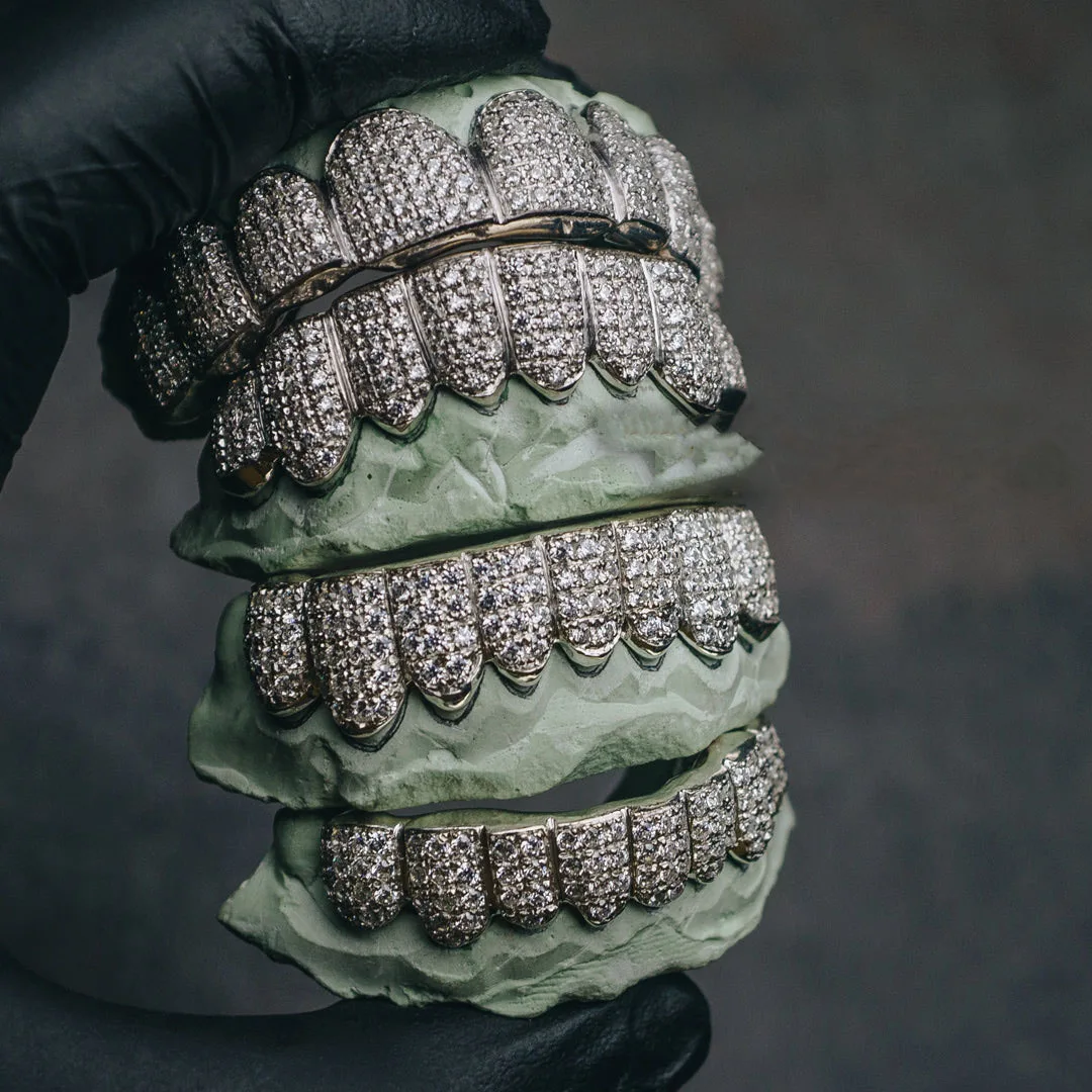 Customize Grillz Diamond Teeth Mirco Pave Hiphop Teeth 8 top 8 bottom 925 Sterling Silver Iced Out Vvs Moissanite Grillz