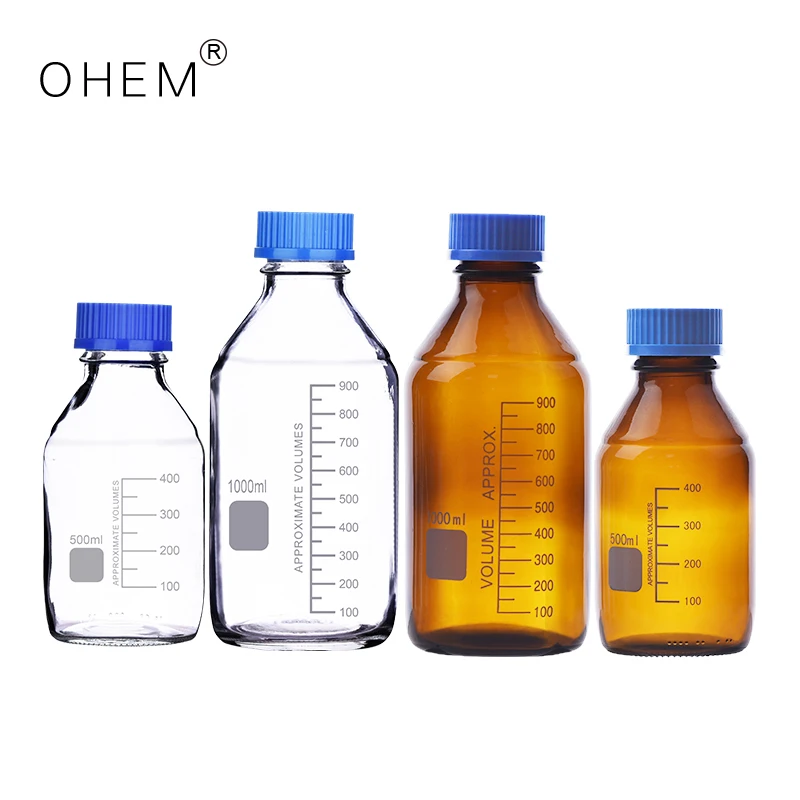 chemical laboratory 1000ml reagent bottles brown  Media Glass borosilicate  glass blue screw reagent bottles