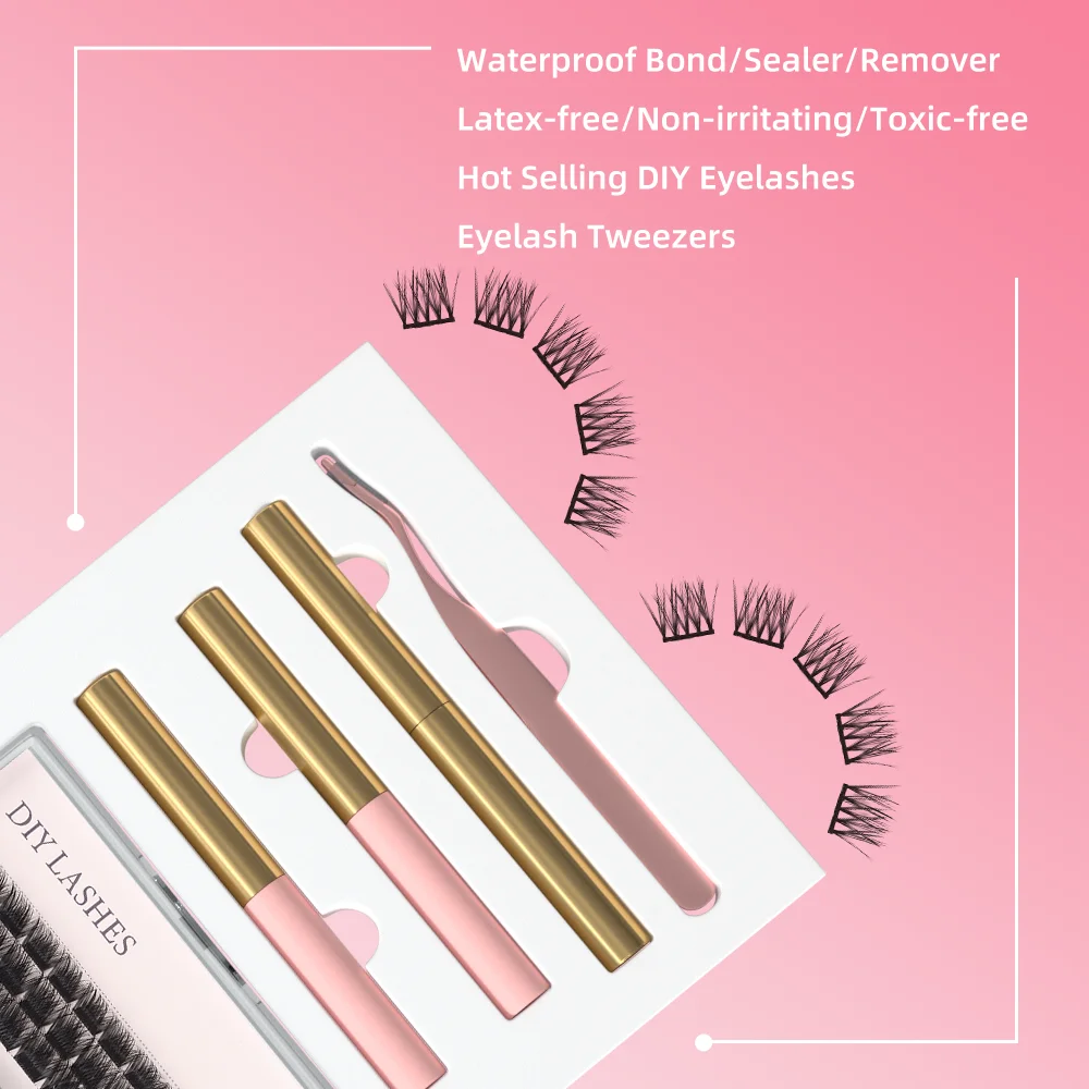 New Arrival Custom Logo Bond and Sealer for Segment Lash Faux Mink Pre Cut Eyelash DIY Extension Lash Kit