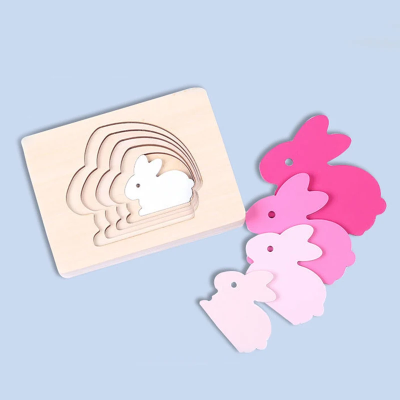 Puzzles Games Wooden Multi-layered Stereoscopic 3D Puzzle Toys Kids Children Animal Cartoon Jigsaw Baby Child Early Educational