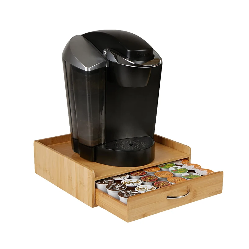 36 Capacity Bamboo K-Cup Single Serve Coffee Pod Storage Drawer Tea Bag Coffee Capsule Drawer Organizer with Lip Panel