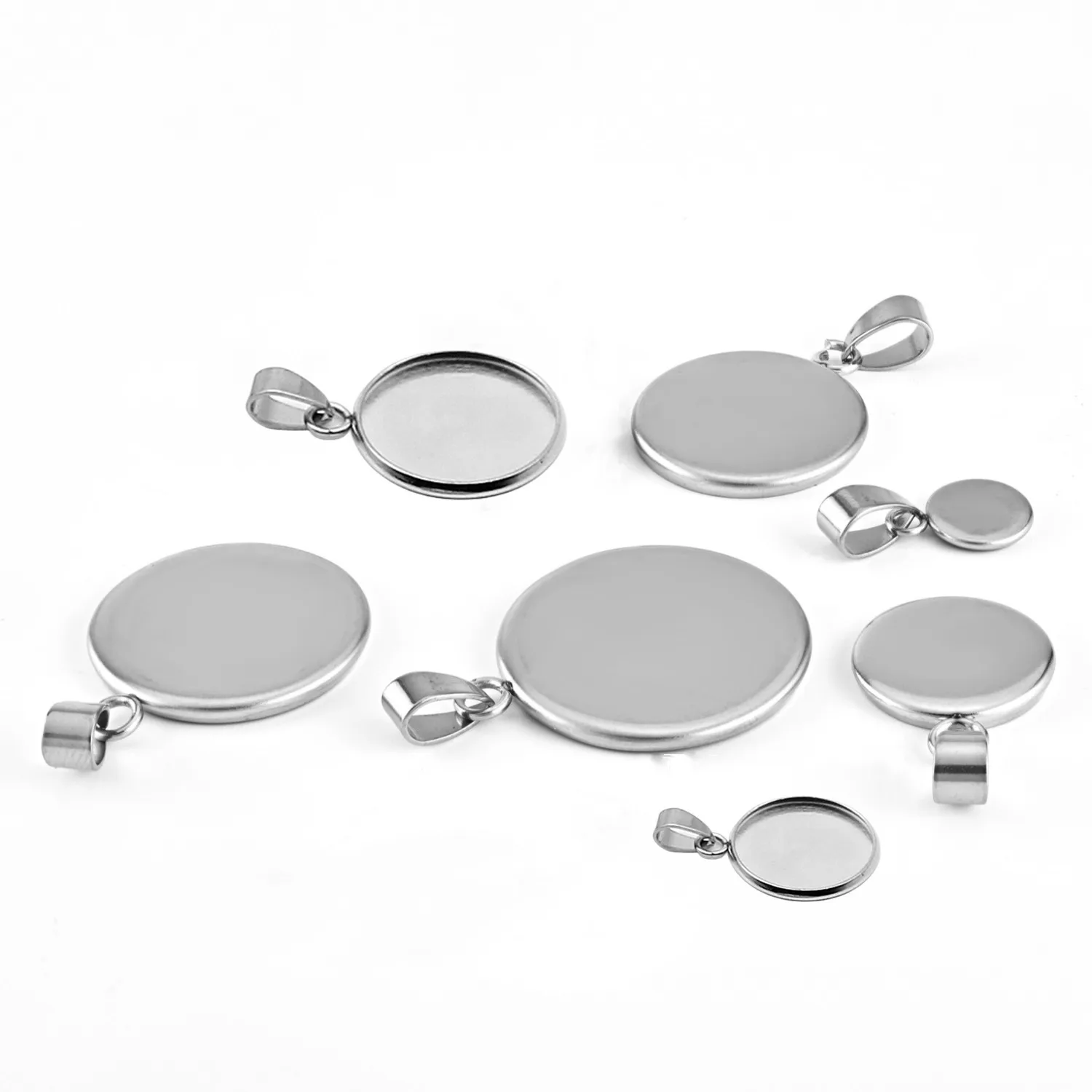 stainless steel round cabochon bezel tray pendant blanks for DIY jewelry making