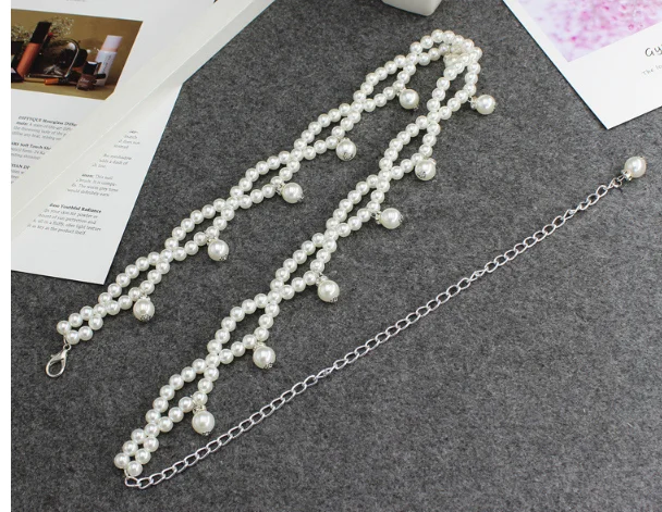 Women Dress Waist Chain Sweet Pearl Decorative Metal