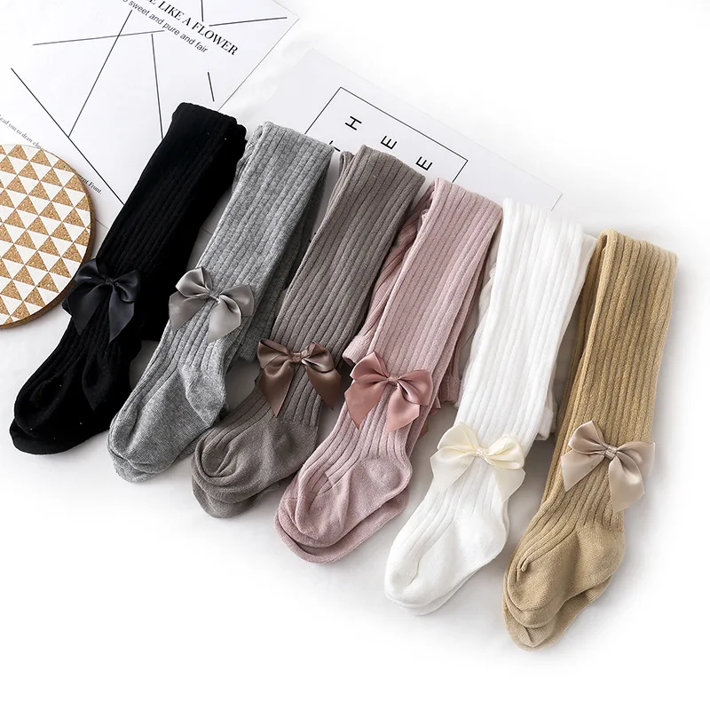 
2019 New Arrival Cotton Knit Baby Girls Leggings with Bow 
