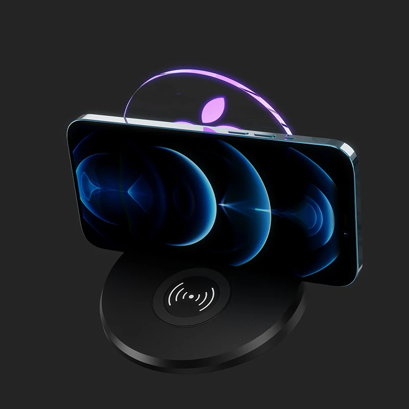 New Custom Pattern Promotion 3D Art 7 Colors RGB LED Light 15W Qi Fast Multi Wireless Charger Pad Phone Holder With Night Light