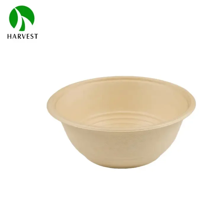 Hot sale 550 ml Disposable Biodegradable Carton brun Bol Rond Kfaft Salad Bowl With PP/PET/Clear Lid