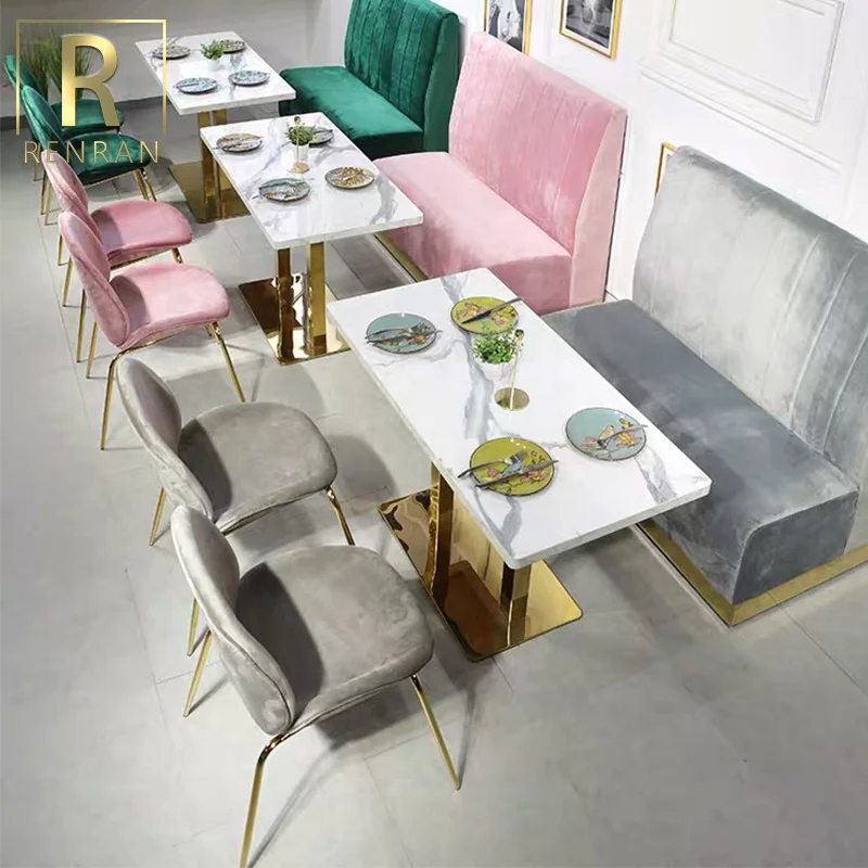 foshan furniture velvet pink restaurant booths luxury restaurant furniture table and chairs set