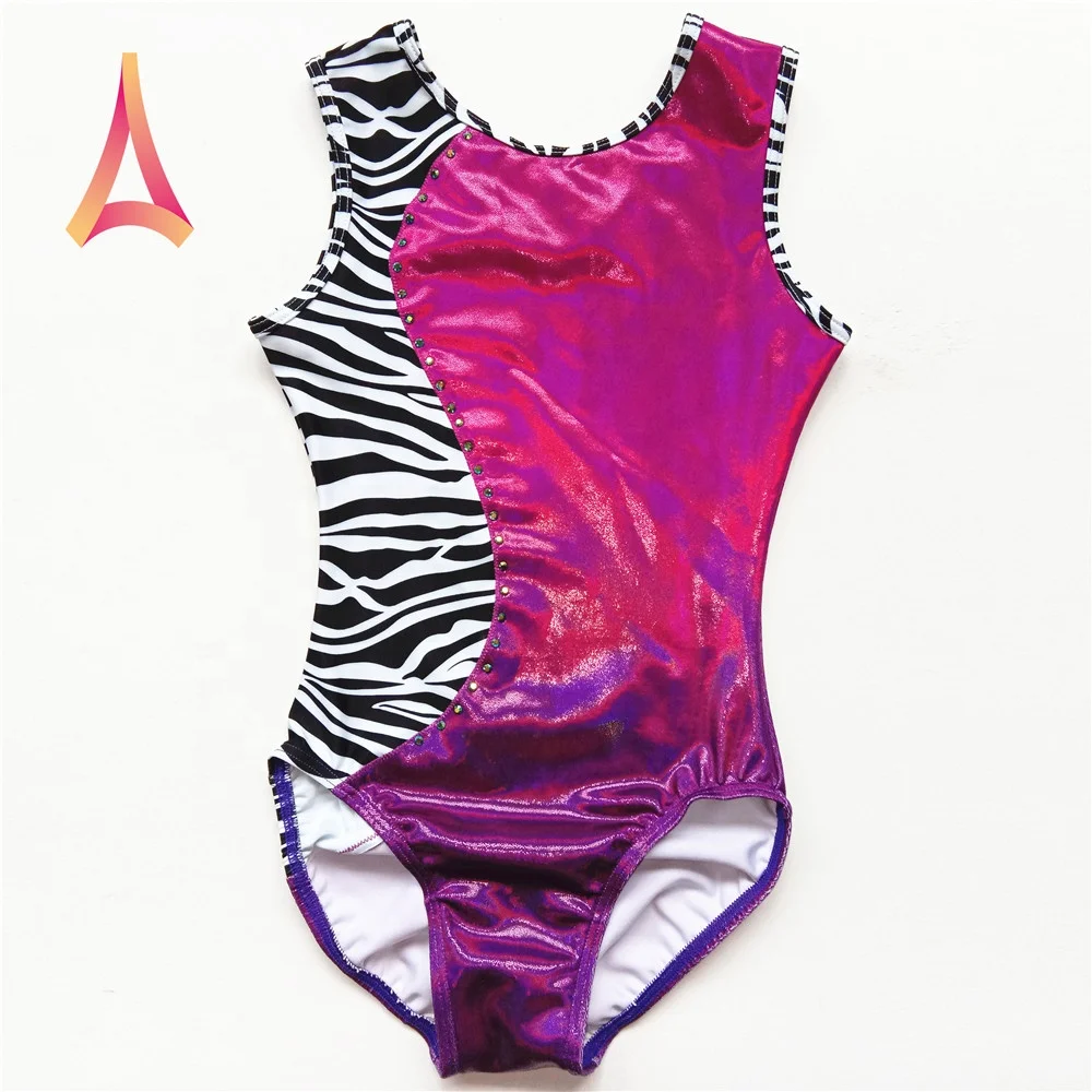 Zebra-paneled Fuchsia Gradient Shiny Gymnastics Leotards