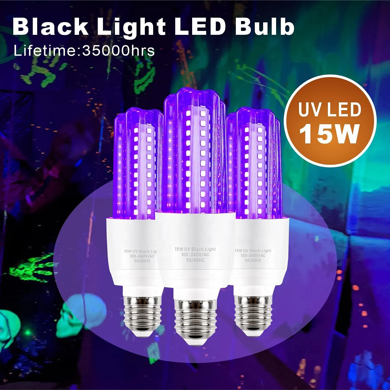 Energy Saving 120V 220V UV Wavelength 395-400nm Glow in The Dark 12W 15W LED UV Black Light Bulb