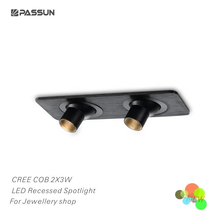 3x1w aluminium anodize black recessed mounted Rotatable LED jewelry display showcase light