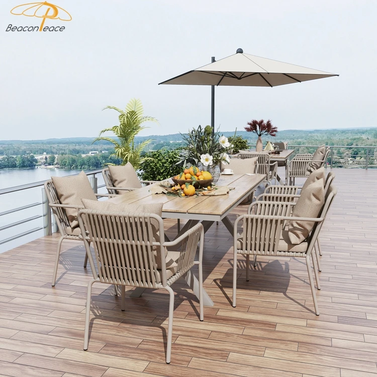 Minimalist outdoor furniture poly wood lawn garden furniture outdoor table and braided chairs
