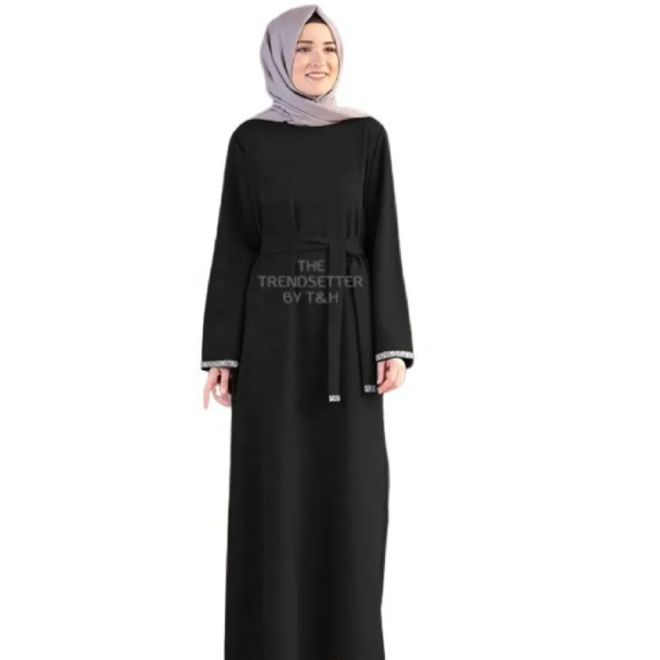 Q11D170- Collection Muslim Women Abaya High Quality Elegant Islamic Clothing Long Sleeve Abaya With grey Chiffon scarf