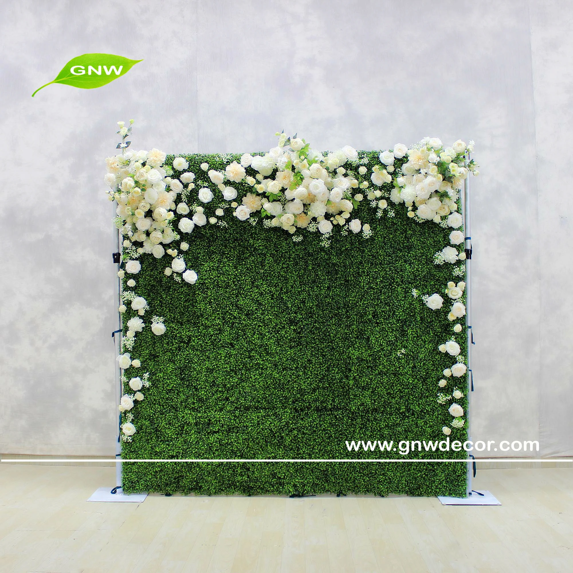 GNW Country Style green plants artificial flower wall for wedding background