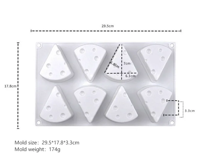 3d  8 Holes Cheese Shaped Silicone Cake Molds Non-stick Dessert Mousse Chocolate Cookies Pastry Molds  Cake Decorating Mould