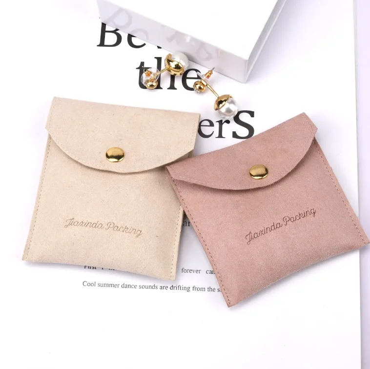 Custom logo Suede Fabric Earring Jewelry Bag Black Lipstick Gift Cosmetic Storage Microfiber Envelope Pouch With Logo