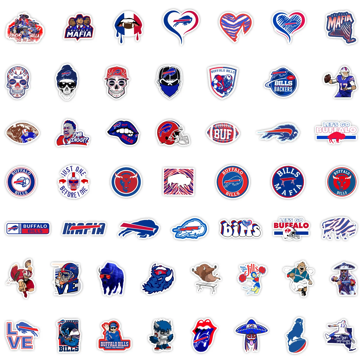 50Pcs NFC Rugby Buffalo Bills Graffiti Stickers Decorative Label For Luggage Laptop Guitar Helmet Skateboard Waterproof Sticker