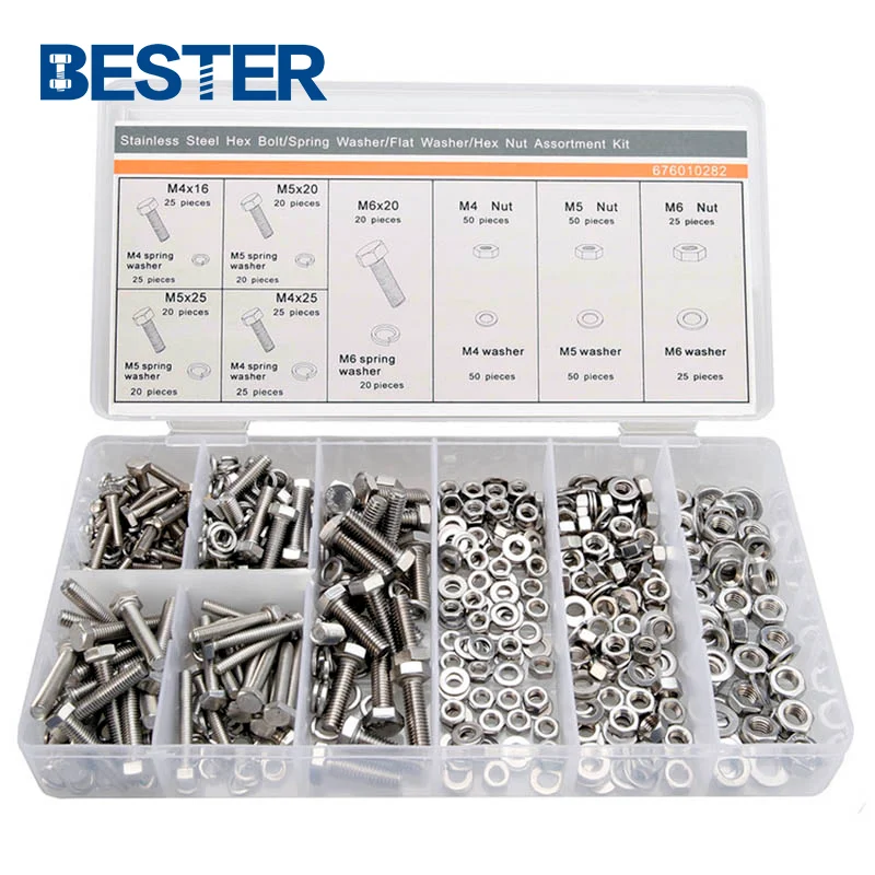 Fasteners stainless steel 100pcs 1000 piece nuts and bolts assortment kit