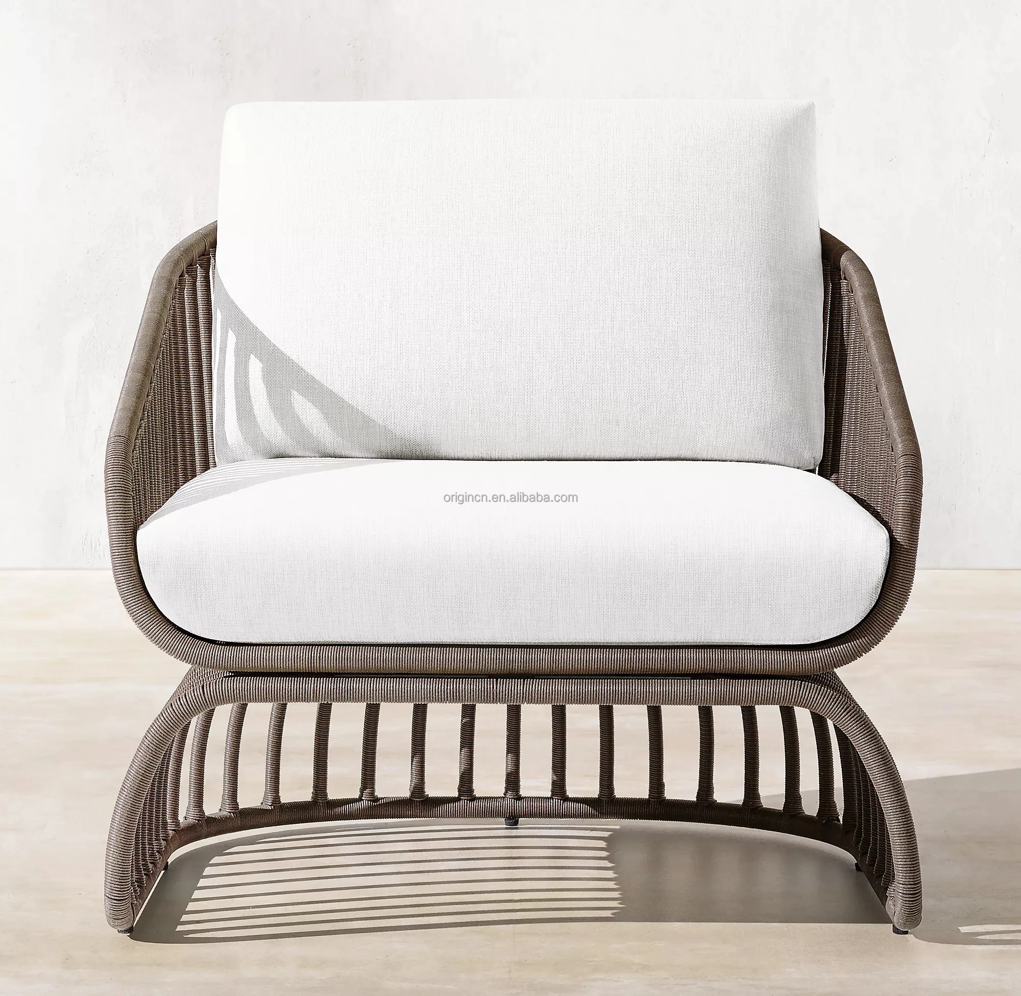 Outdoor garden furniture handmade aluminum frame single seat rope weaving sofas