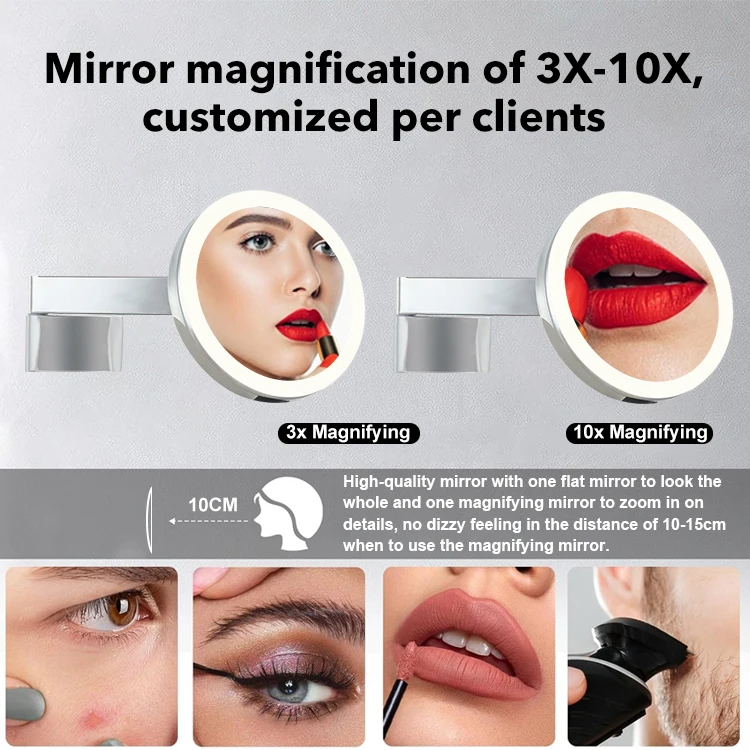 Hot-Selling Lighted Magnifying Makeup Mirror Hotel Bathroom Corner Vanity Wall Hanging Hinged Towing Cordless Mirror