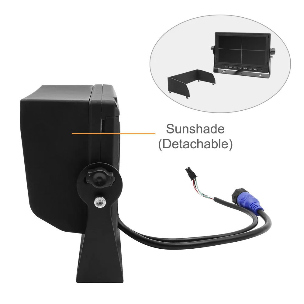 7 Inch Car Truck Bus Split Screen 4 Channels Quad AHD 720P Car Security Rear View Monitor Built-in DVR Recording Car Lcd Monitor