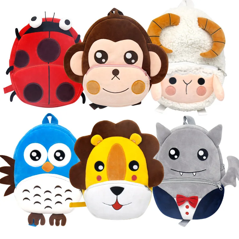 Famous lovely School Bags Cartoon animals  Kids Plush Toy Backpacks Monkey Plush carton bags