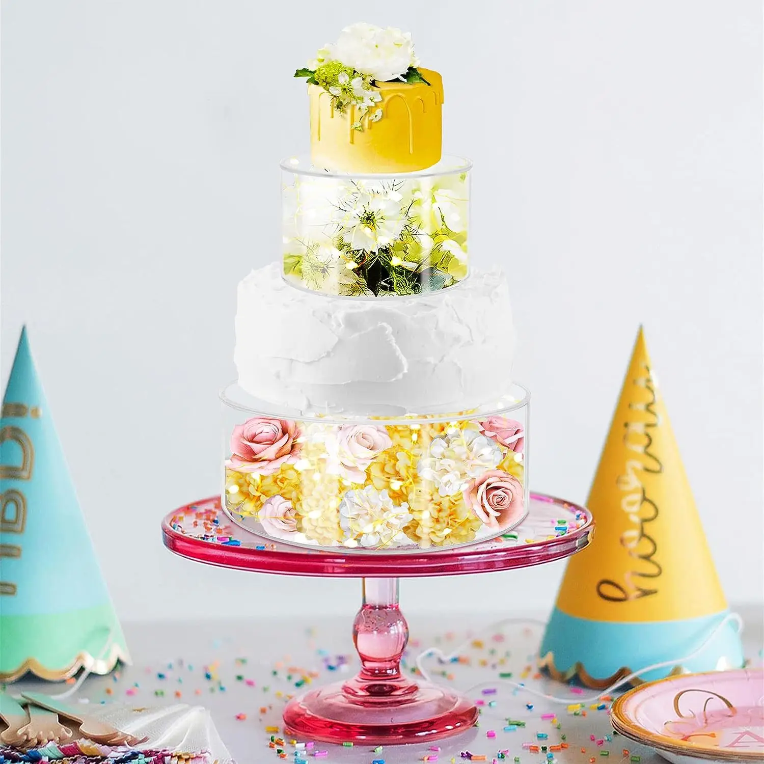 6 / 8 / 10 Inch Fillable Dessert Stand With Lid Wedding Party Centerpiece Clear Acrylic Cake Separator