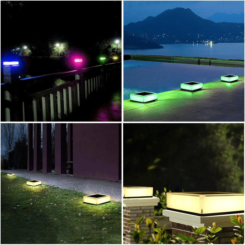 LED Solar Pillar Lantern Light Outdoor Waterproof Colorful Solar Lamp Column Head Night Light For Garden Fence Landscape Decor