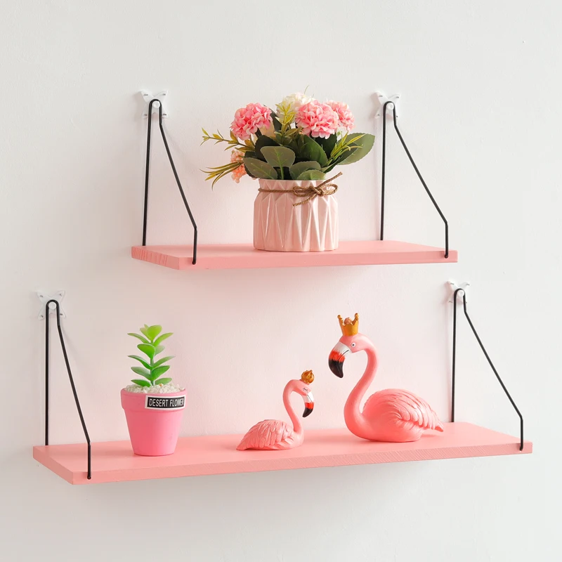 Modern minimalist home wall mounted shelf girl room pink decoration wooden wall shelf kitchen bathroom storage rack