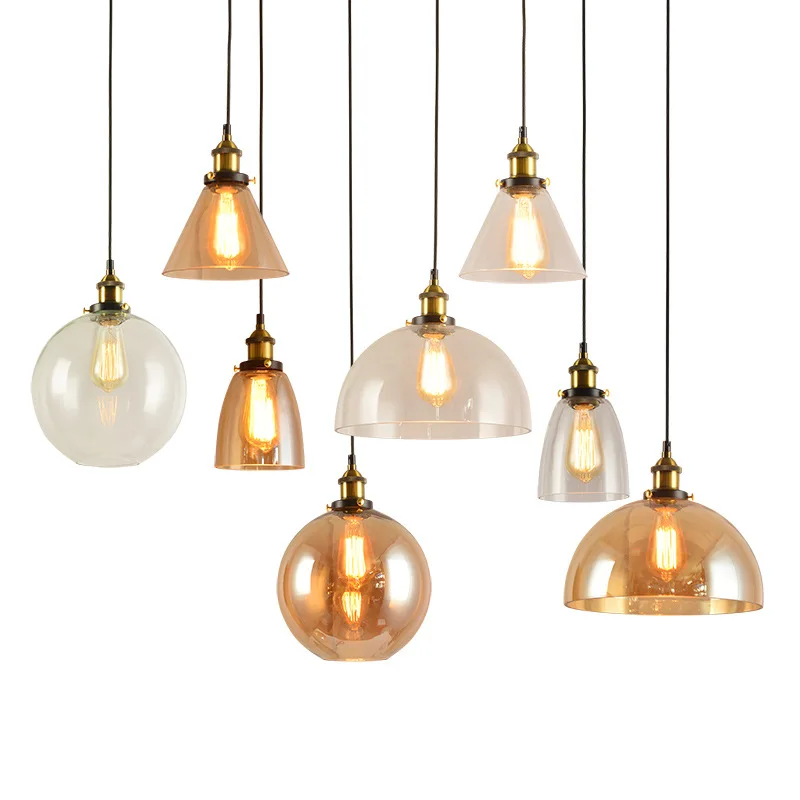 Nordic Restaurant single head American retro Glass Ball Chandelier glass pendant light For  Living Room Dining Kitchen bar