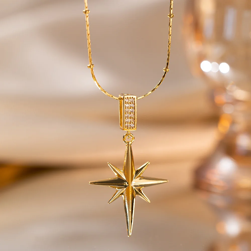 North Star Titanium Steel Necklace Feeling Micro Set Zircon Pendant Unique Design Clavicular Necklace for Women Jewelry