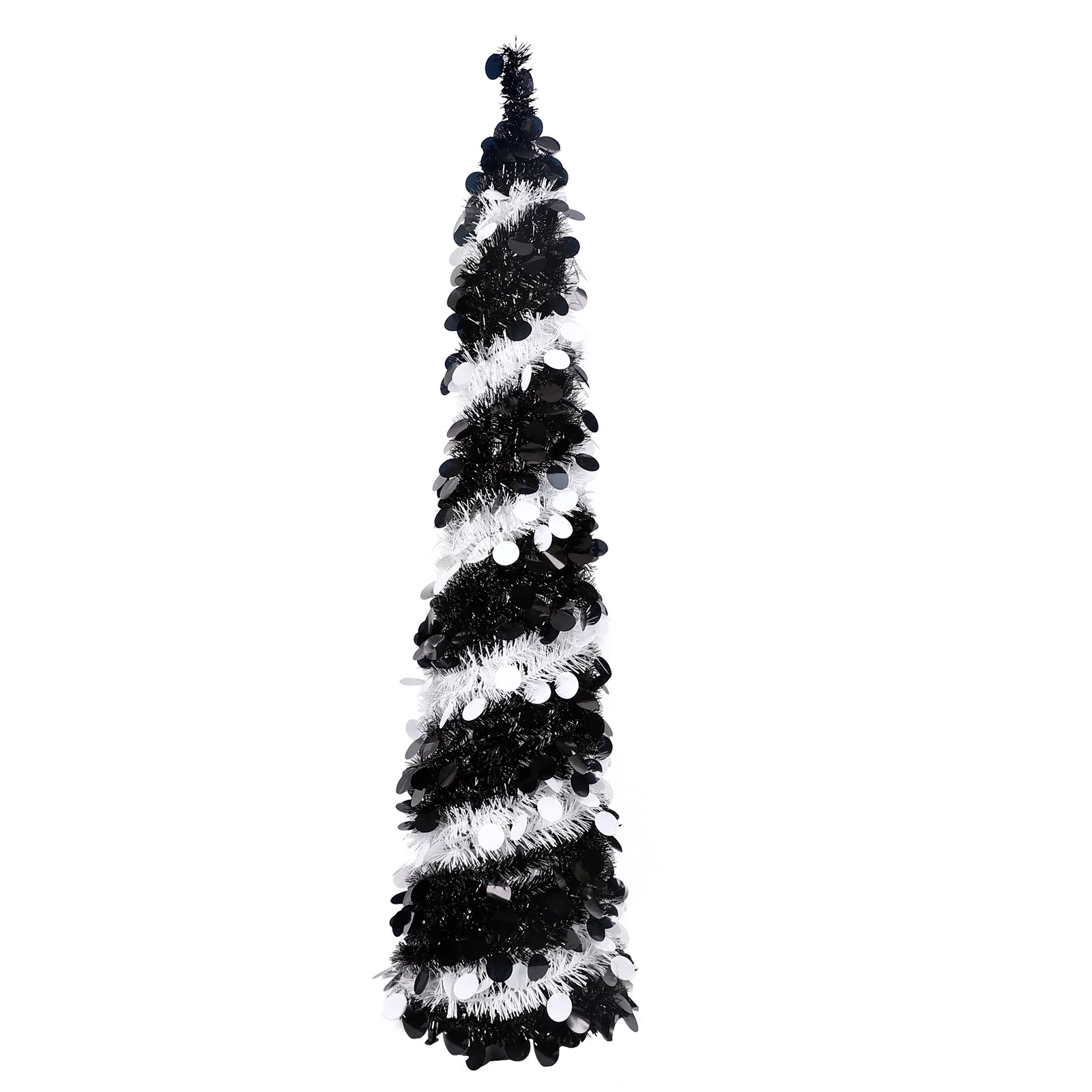 5FT Pre-lit LED Light Up Pop-Up Decor Christmas Tree Glitter Tinsel PVC Artificial Christmas Tree for Home Store Window Decor