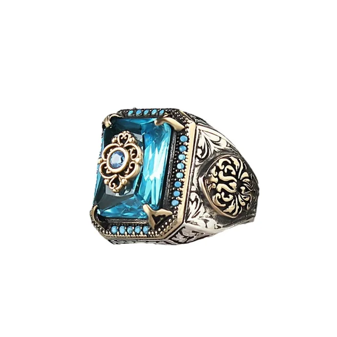 wholesale alloy basketball fans ring ethnic style stainless steel ring for men Retro smear square alloy ring