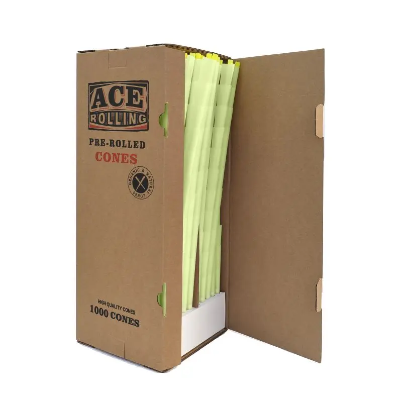 Hemp Rolling Paper Slow Burning 1000 Cones Per Box 109Mm Pre Rolled Cone Green Rolling Paper For Smoking