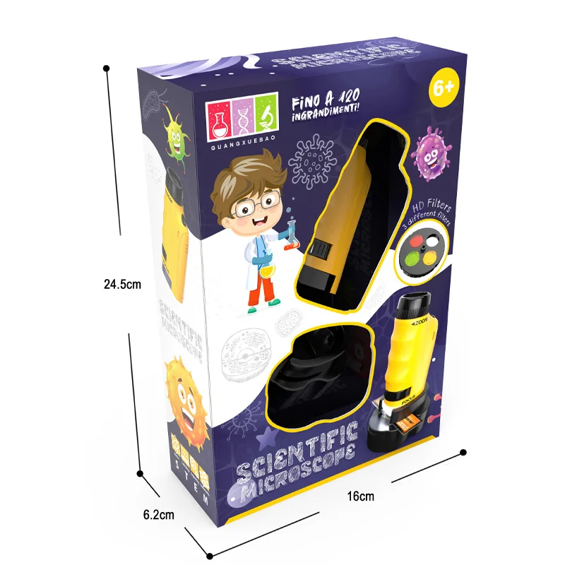 QS Guangdong STEM  & Science Toys Children Scientific Hand Held Pocket Mini Handheld  Microscope Telescope Kit Toy With Base