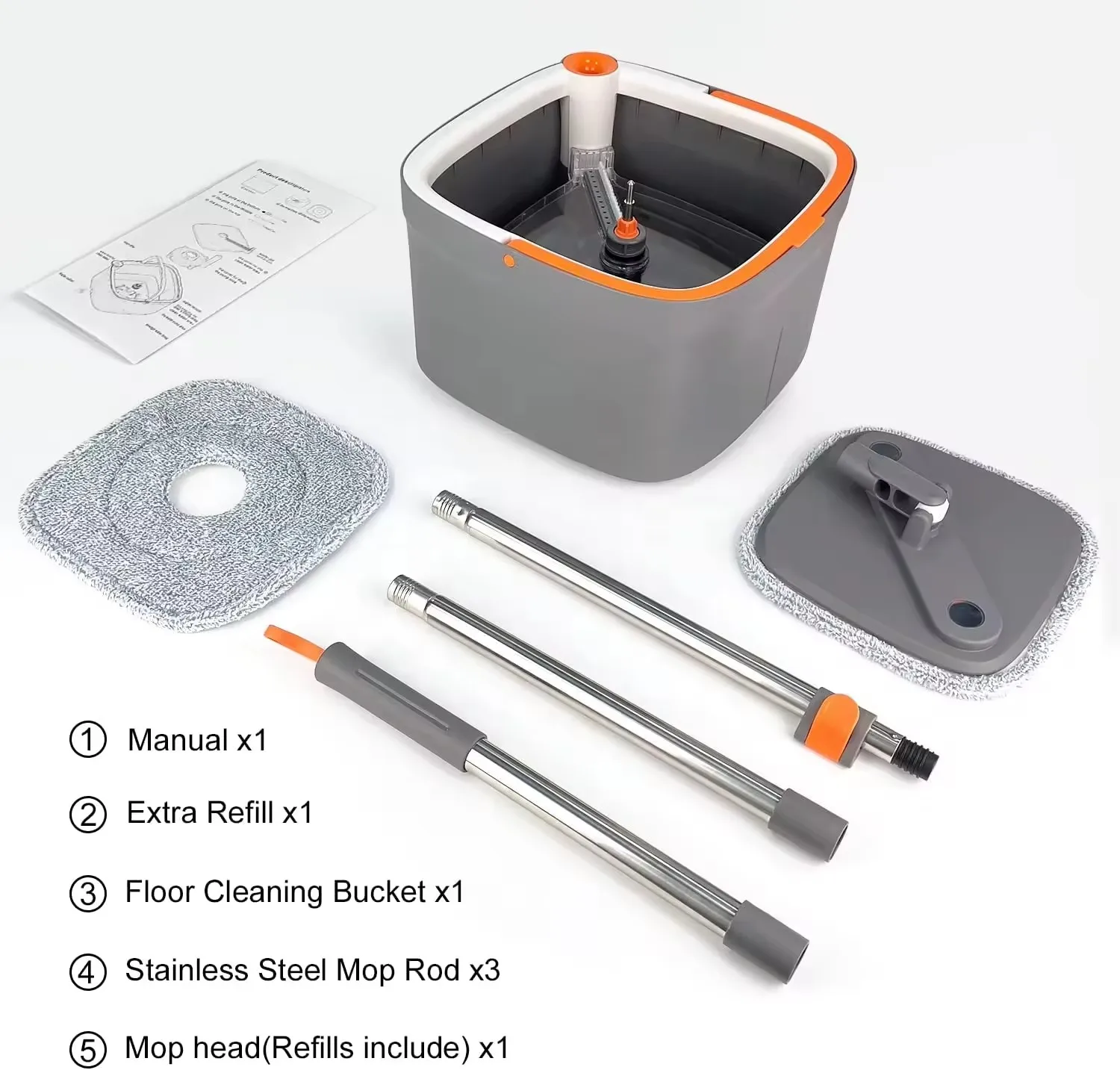 Microfiber Rotary Floor Mop Magic Telescopic Steel Handle Spin Mop Bucket Set With Self Separation Dirty and Clean Water System