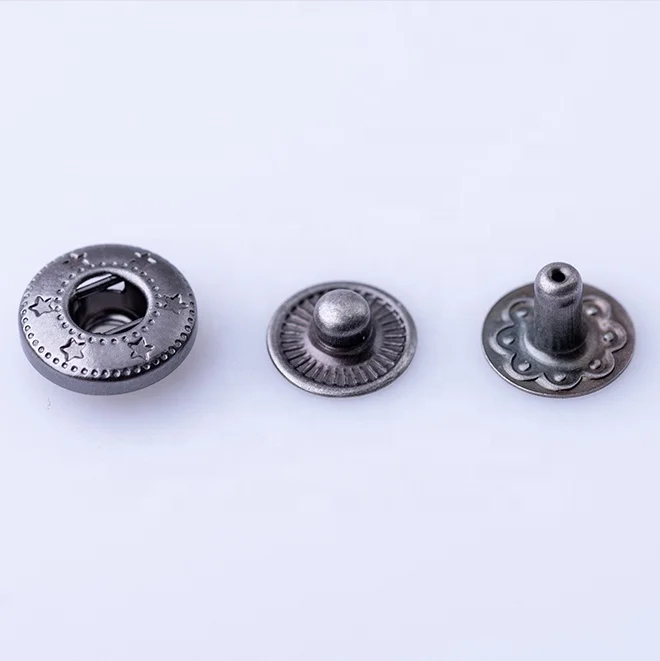 Custom private logo gunmetal/silver spring snap press buttons for bag